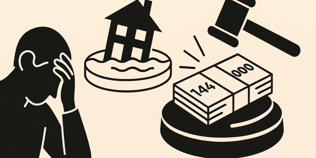 Jugement contre Stellium Immobilier : document légal et silhouette de bâtiment en arrière-plan