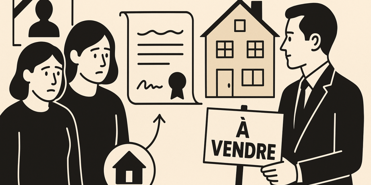 Maison familiale hérité vide, dossier de succession et documents notariaux posés sur une table