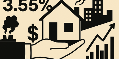 Illustration d’un logement avec une courbe représentant l’évolution des taux immobiliers