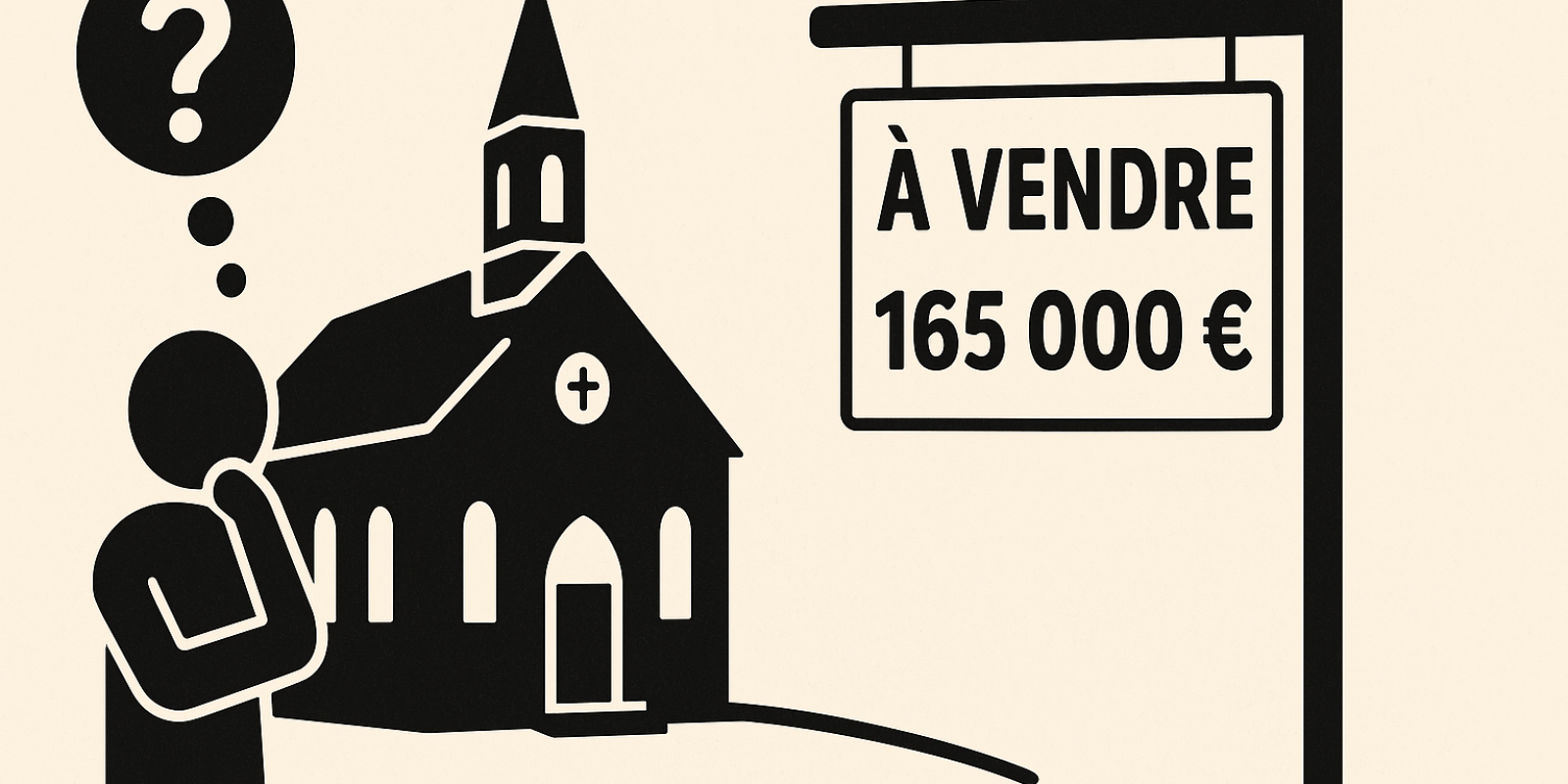 Façade de l'ancien temple protestant à Jullouville proposé à la vente, proche de la plage