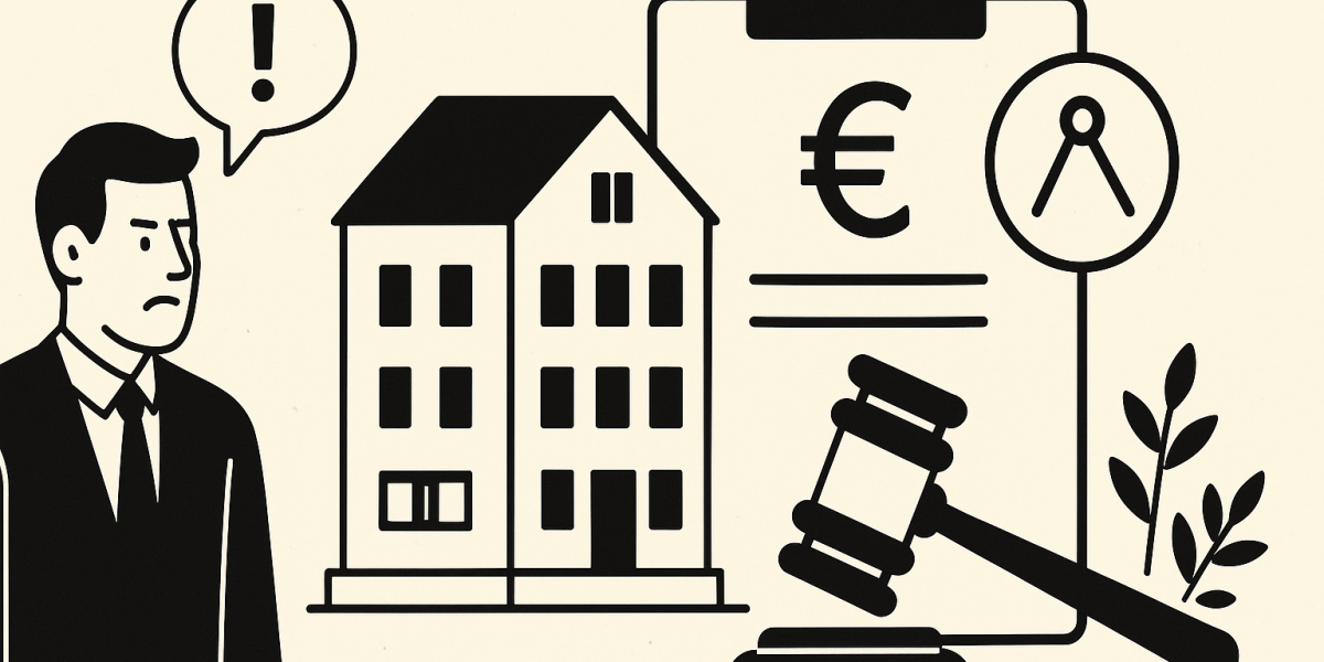 Illustration : symbole de la justice et sanction administrative contre une agence immobilière