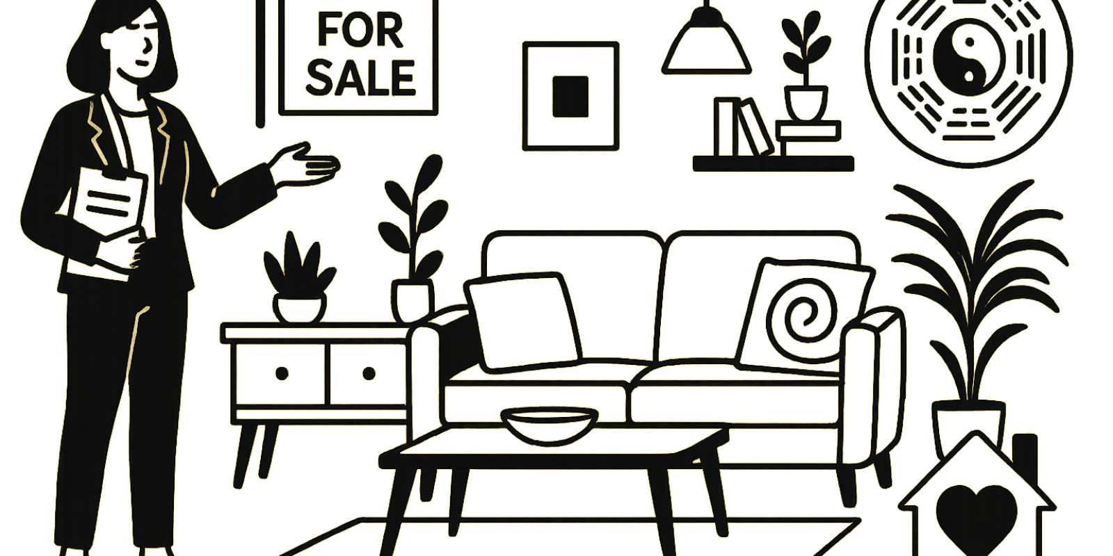 Intérieur mis en valeur : entrée lumineuse, plantes et mise en scène pour la vente