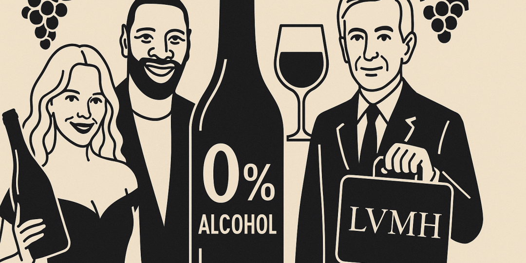 Bouteilles et flûtes de vin sans alcool présentées dans un style haut de gamme