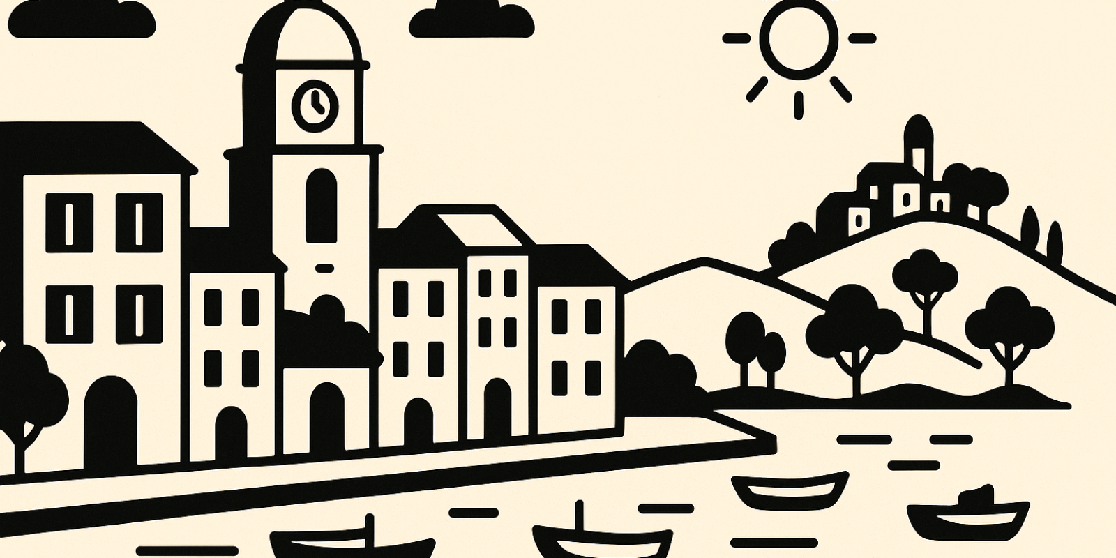 Panorama du Var avec littoral et village provençal, illustration du guide des plus belles villes du département