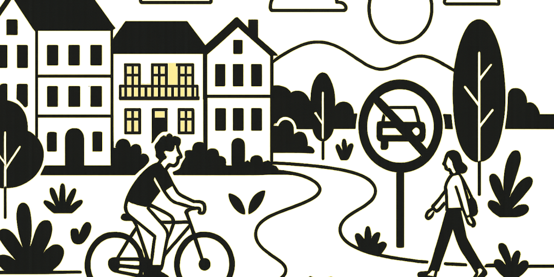 Vue d'une rue piétonne et d'un centre-ville du Var illustrant la vie sans voiture