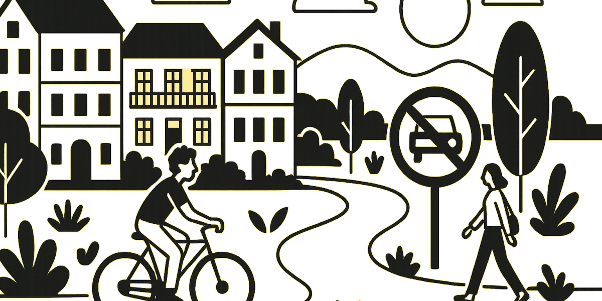 Vue d'une rue piétonne et d'un centre-ville du Var illustrant la vie sans voiture