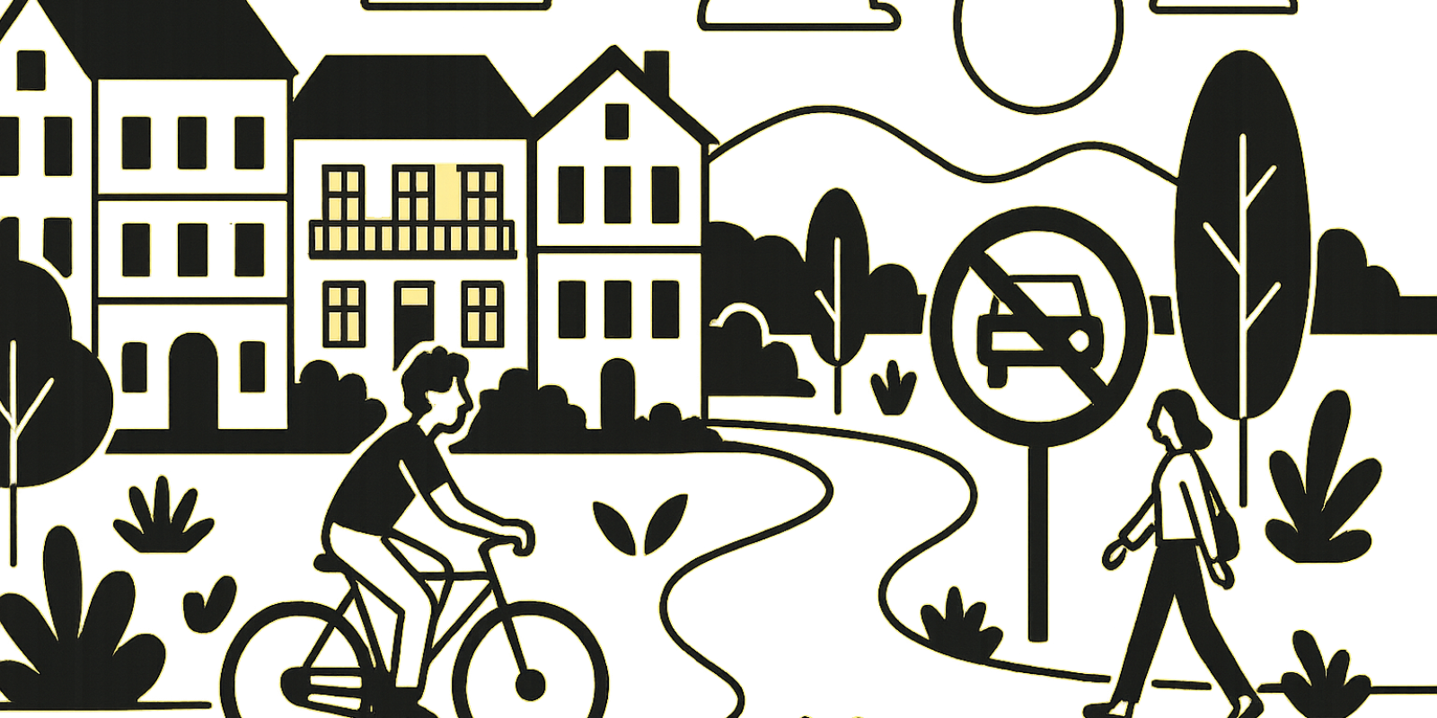 Vue d'une rue piétonne et d'un centre-ville du Var illustrant la vie sans voiture