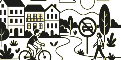 Vue d'une rue piétonne et d'un centre-ville du Var illustrant la vie sans voiture